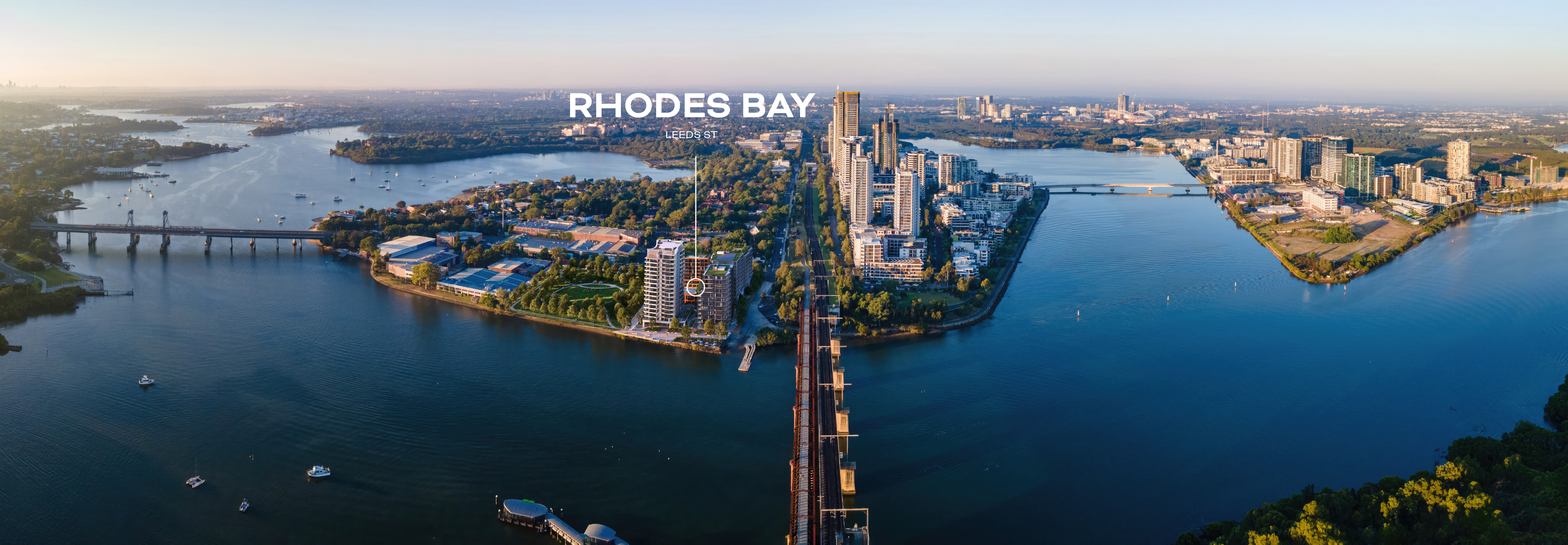 Rhodes Bay waterfront aerial view